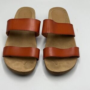 Universal‎ Thread Womens Sandals Size 10 Brown Faux Leather Double Strap Slides